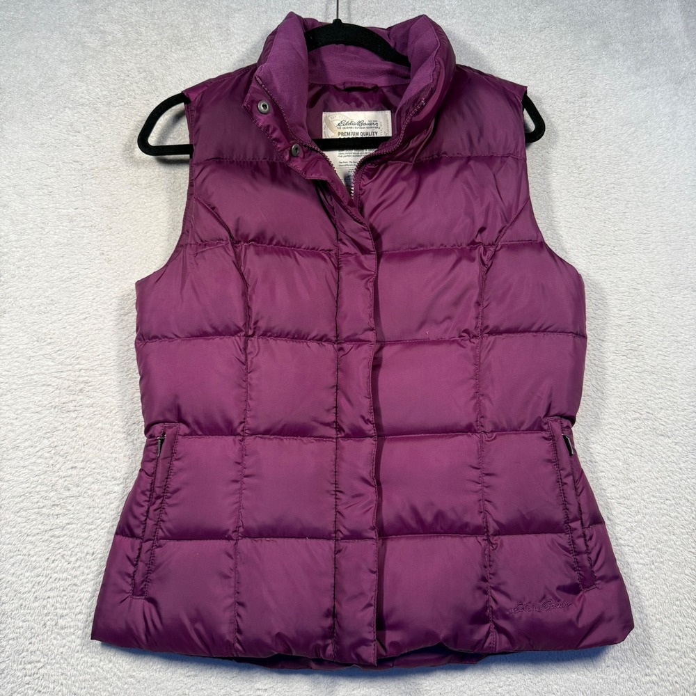 Eddie Bauer Womens Puffer Vest Purple Goose Down Quilted Size S Outdoor Gorpcore
